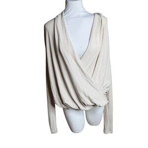 Anthropologie Pure + Good cream faux wrap long sleeve top small